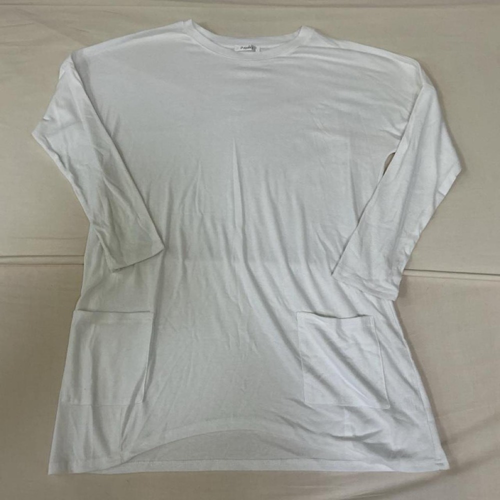 Poetsky Men's White Oversized Long-Sleeve Pocket Shirt Size Large